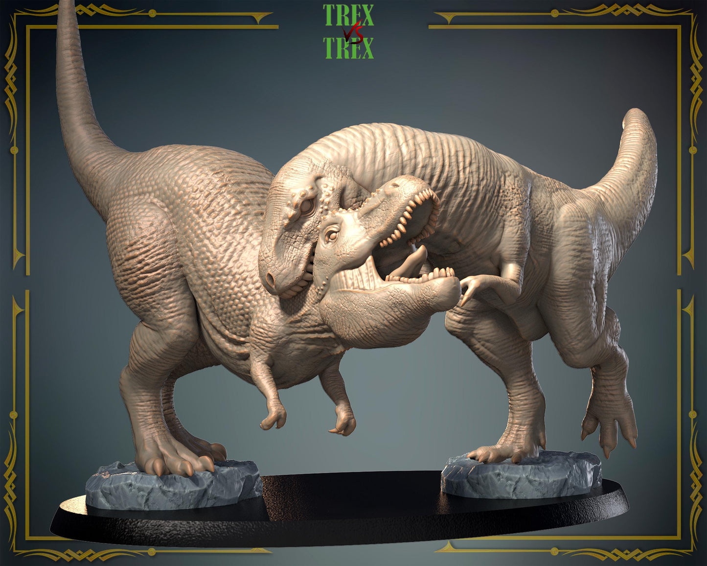 Trex vs Trex Diorama: Resin Dinosaur Tabletop RPG Scenery – image 1