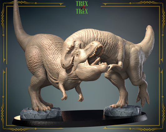 Trex vs Trex Diorama: Resin Dinosaur Tabletop RPG Scenery – image 1