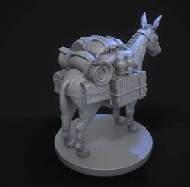 Mule carrying luggage - ideal for Dungeons and Dragons and other Tabletop RPGs