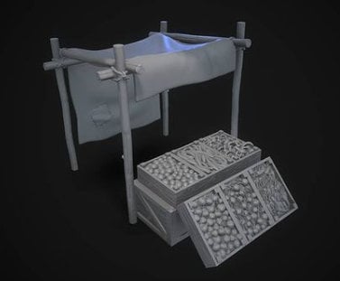 2 Food stands and crates with a tent - ideal for Dungeons and Dragons and other Tabletop RPGs
