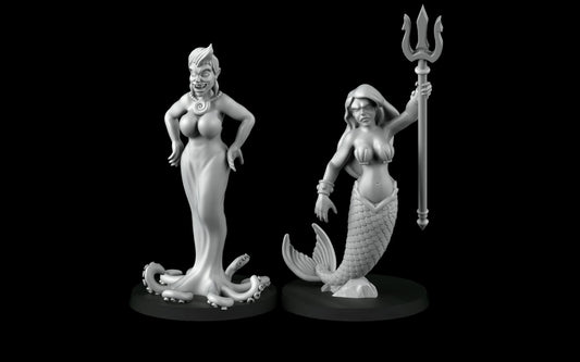 Ariel and Ursula (32mm) - Angry Princesses - ideal for Dungeons and Dragons and other Tabletop RPGs
