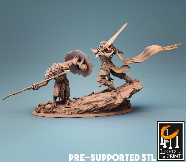 Duel Wight with a Gnoll diorama from Lord of the Print/ Ideal for Dungeons and Dragons/ D&D / Wargaming