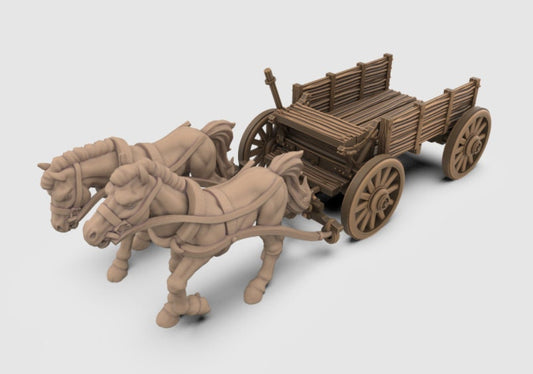 Wagon with two horses (28 mm) - the frost - ideal for Dungeons and Dragons and other Tabletop RPGs/D&D/Wargaming