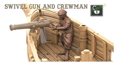 Swivel gun with a crew pirate - treasure island - ideal for Dungeons and Dragons and other Tabletop RPGs/ D&D/ Wargaming