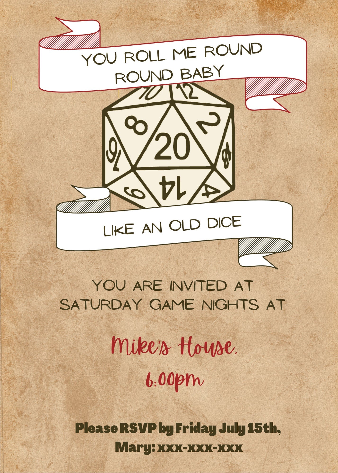 20D Dice D&D Game Night Editable Invitation - ideal for Dungeons and Dragons and other Tabletop RPGs/ Wargaming